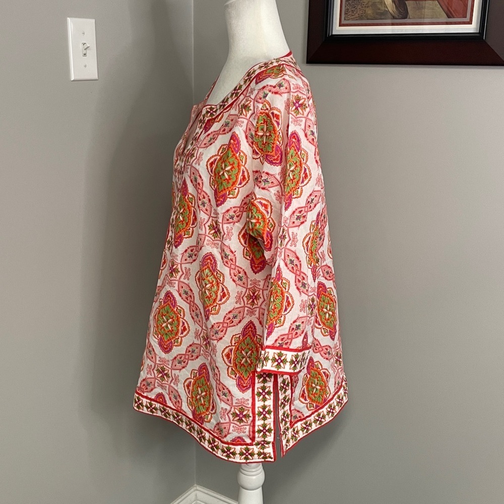 Gretchen Scott Tunic Top 3/4 Sleeve Sz XXL 2XL Goddess Orange Pink Beach - Picture 3 of 8